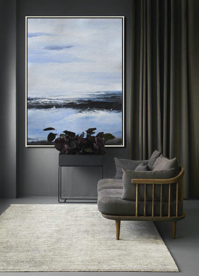 Extra Large Acrylic Painting On Canvas,Oversized Abstract Landscape Painting,Artwork For Sale,Grey,Blue,White,Black.etc